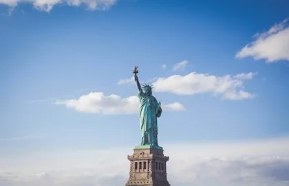 The Statue of Liberty against a blue sky